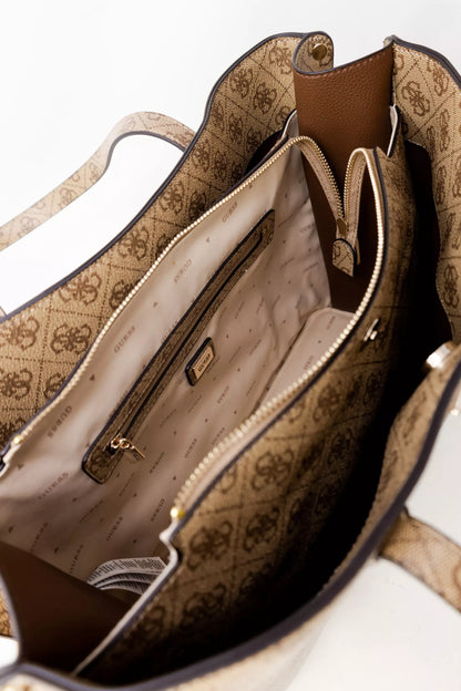 Guess Women’s Beige Printed Handbag – Chic Fall/Winter Essential