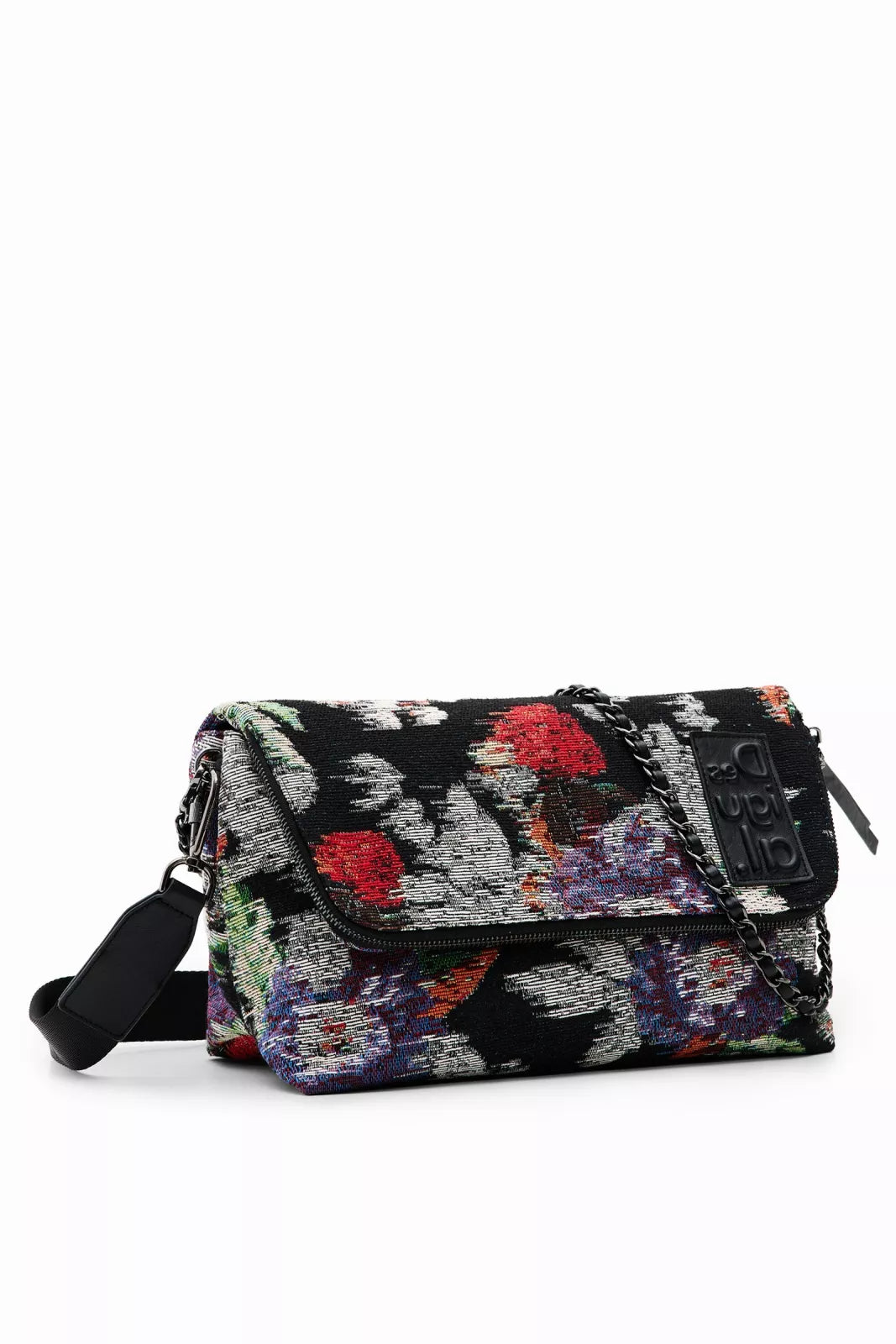 Desigual Stylish Black Handbag with Double Straps & Bold Contrast Design