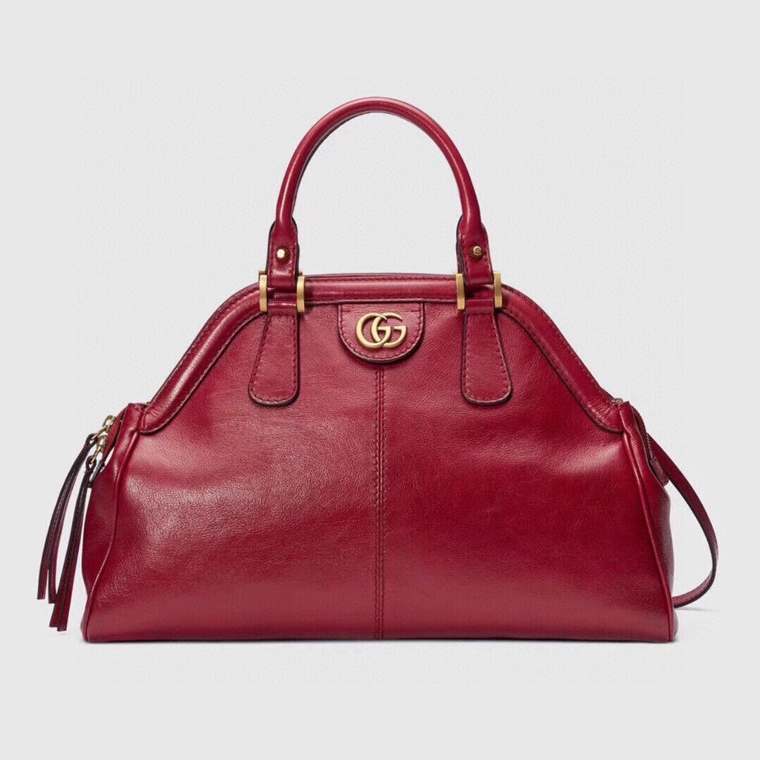 Gucci Classic Leather Dome Satchel with Top Handle and Signature Metallic Detailing