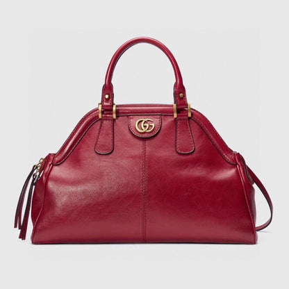 Gucci Classic Leather Dome Satchel with Top Handle and Signature Metallic Detailing
