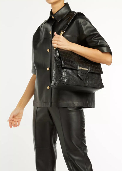 Love Moschino Black Shoulder Bag – Elegant Clip Closure
