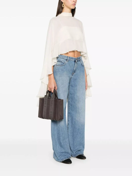 Chloé Woody Linen Handbag with Leather Accents – Chic & Versatile