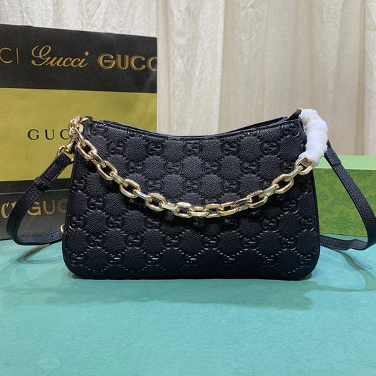 Gucci Micro Black Guccissima Leather Boston/Speedy Bag with Chain Strap