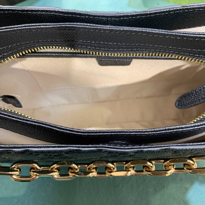 Gucci Micro Black Guccissima Leather Boston/Speedy Bag with Chain Strap