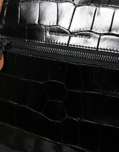 BALENCIAGA Black & Brown Crocodile Leather Crossbody Messenger Bag – Luxury Italian Designer Bag with Adjustable Strap