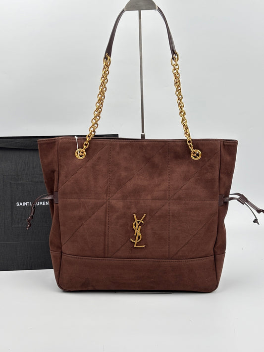 Saint Laurent Jamie Medium "Carré Rive Gauche" Quilted Suede Shopping Tote Bag