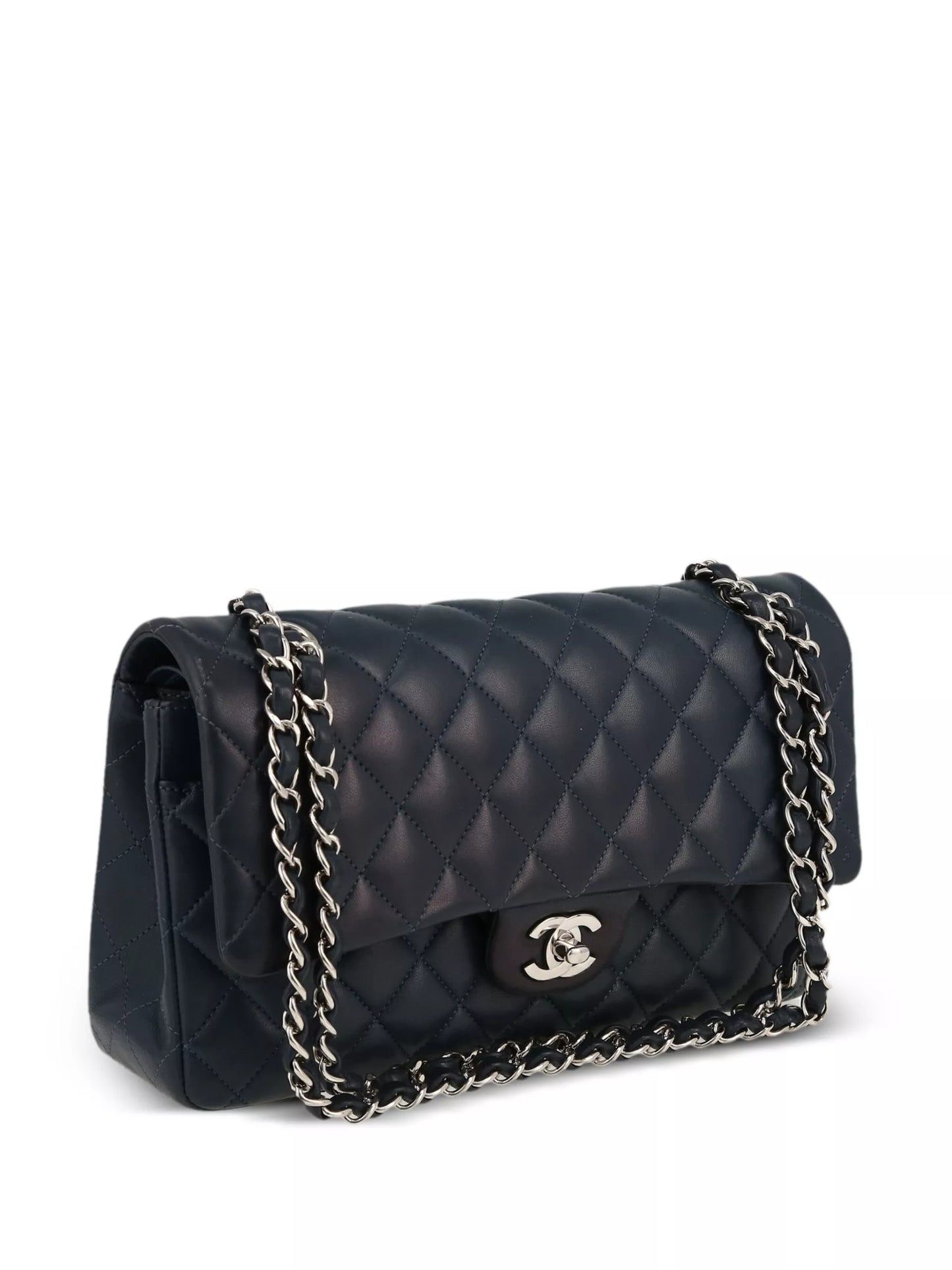 Preowned Chanel Caviar Double Flap Bag Medium – Black Leather with Silver Hardware, Series 11