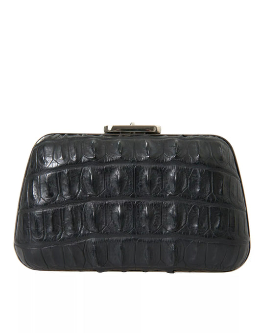 BALENCIAGA Black Crocodile Skin Leather Clutch Bag – Luxury Designer Evening Bag