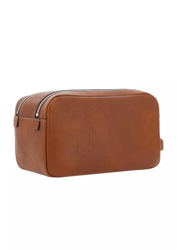 Brunello Cucinelli Leather Beauty Case with Double Zipper – Premium Italian Grained Leather Travel Organizer