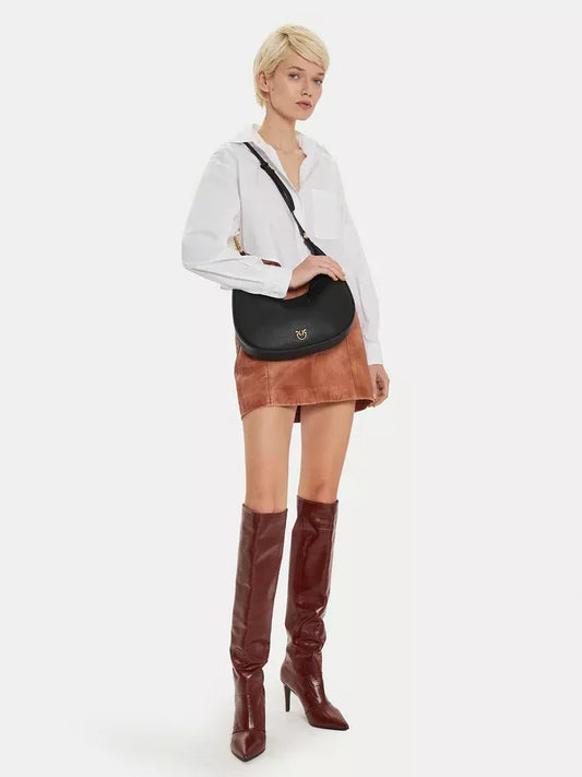 Pinko Women’s Classic Black Leather Shoulder Bag – Sleek Fall/Winter Essential
