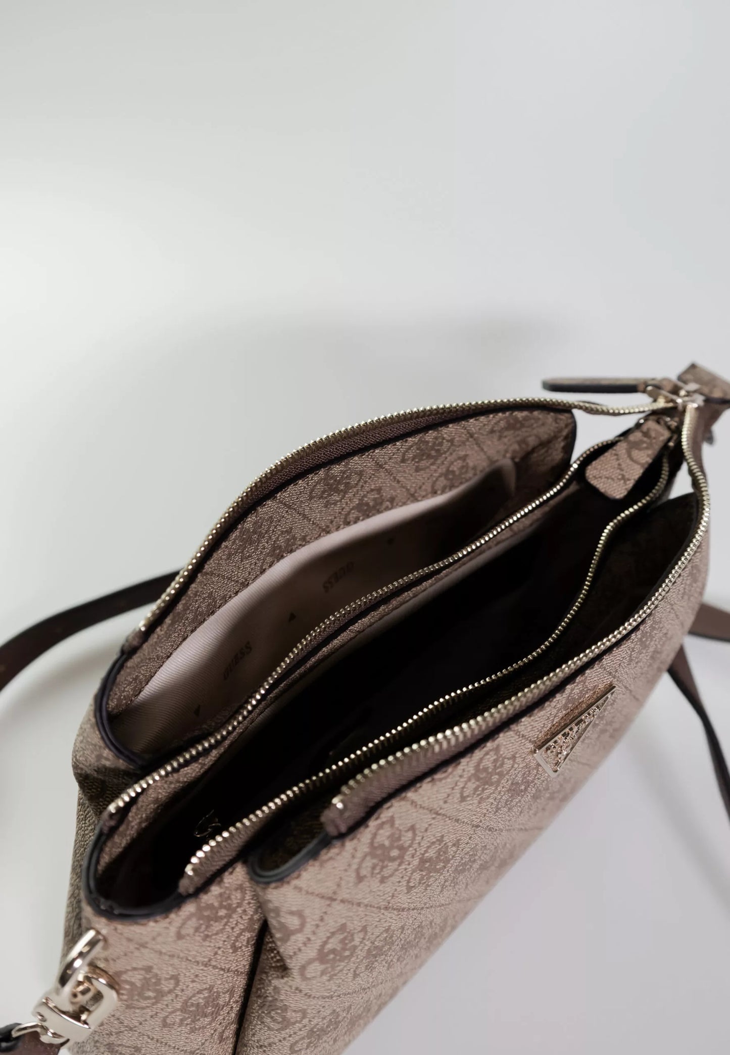 Guess Women’s Beige Shoulder Bag – PU Leather Compact Handbag with Zip Closure