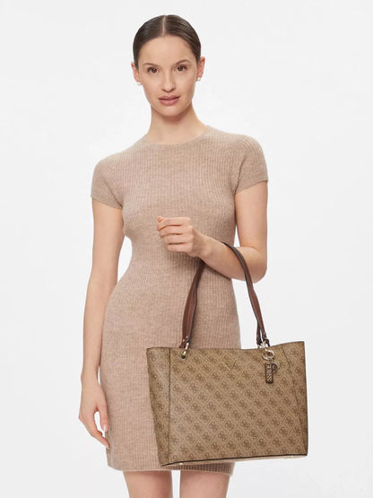 GUESS Women’s Beige Print Handbag – Elegant Fall/Winter Tote