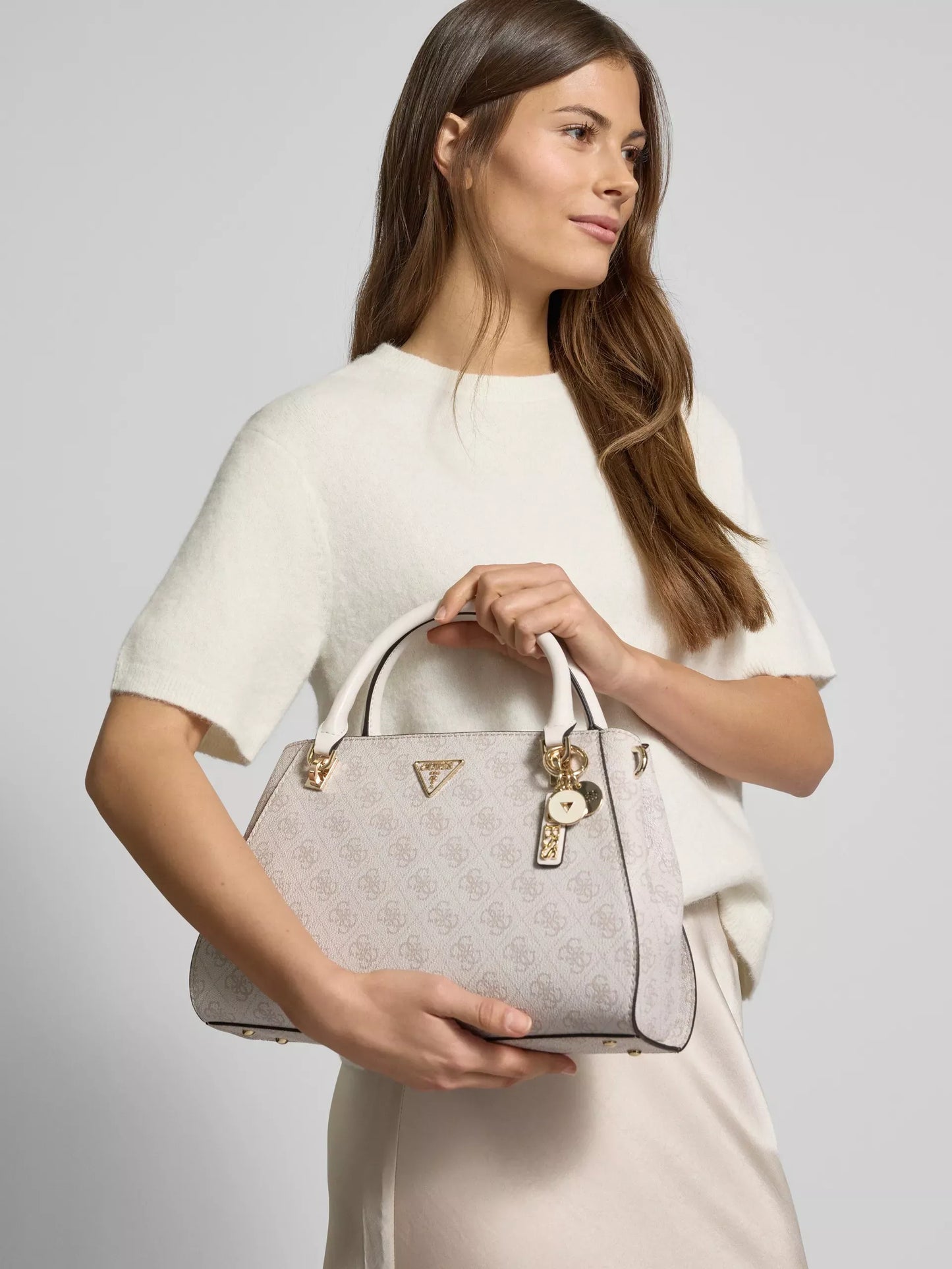 GUESS Women’s Pink Printed Handbag with Detachable Shoulder Strap – Stylish & Versatile