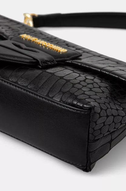 Love Moschino Women’s Black Printed Handbag – Chic Clip Closure