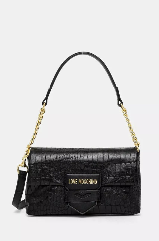 Love Moschino Women’s Black Printed Handbag – Chic Clip Closure