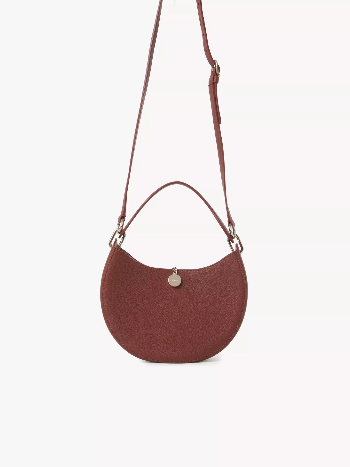 Chloé Small Arlène Shoulder Bag – Premium Calfskin, Gold Ring Closure, Grenade Leather