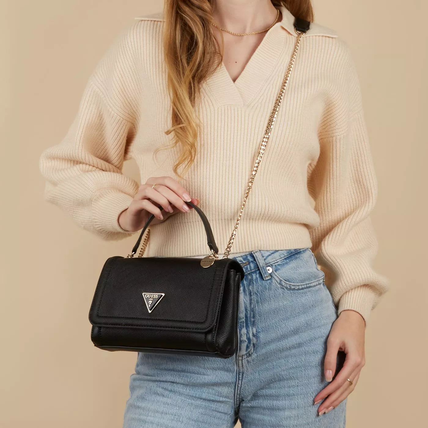 Guess Women’s Classic Black Shoulder Bag – PU Leather Chic Handbag for Fall & Winter