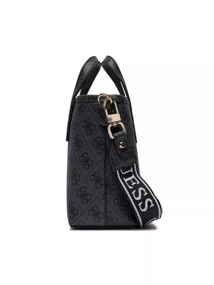 Guess Women’s Grey Printed Handbag – PU Leather Shoulder Bag with Top Handle & Detachable Strap