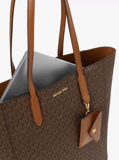 Michael Kors Women’s Brown Printed Handbag – Button Closure, Inside Pocket & Spacious Design | Fall/Winter Collection