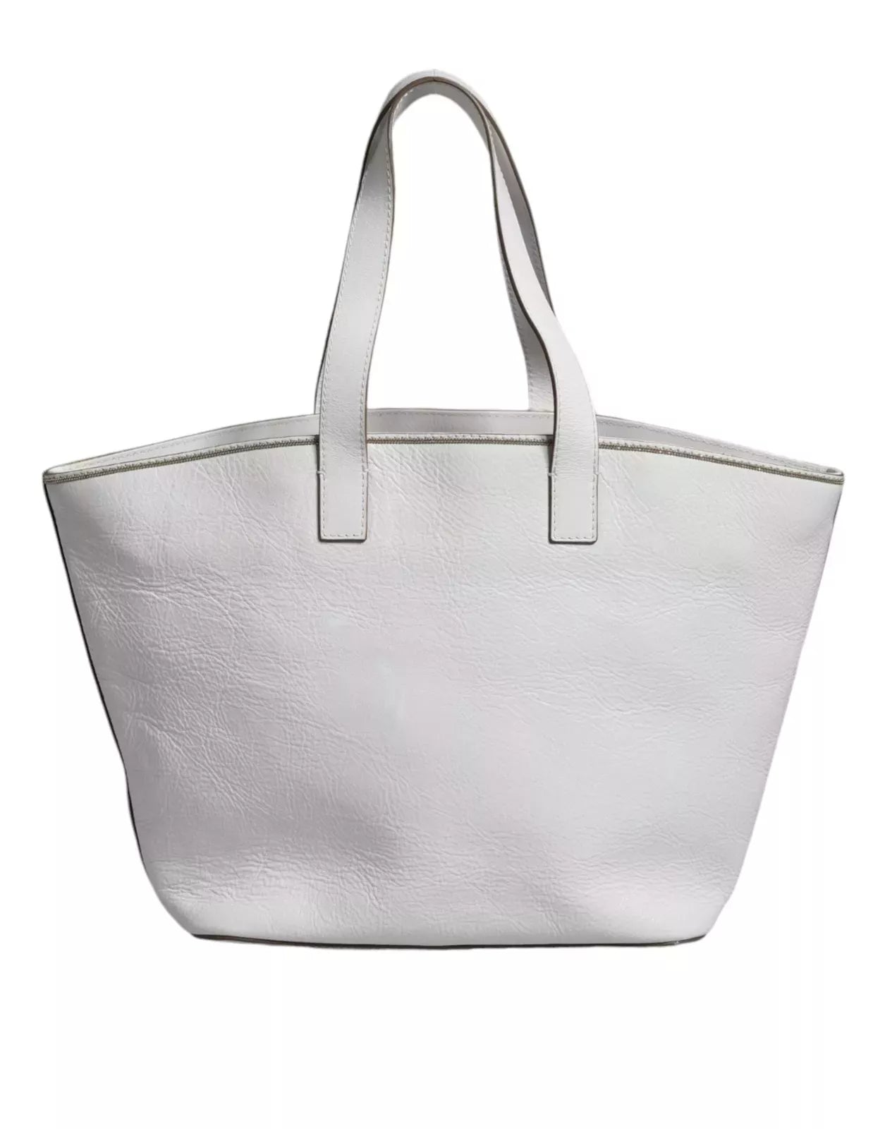 Brunello Cucinelli White Leather Shoulder Tote Bag – Luxury Italian Craftsmanship
