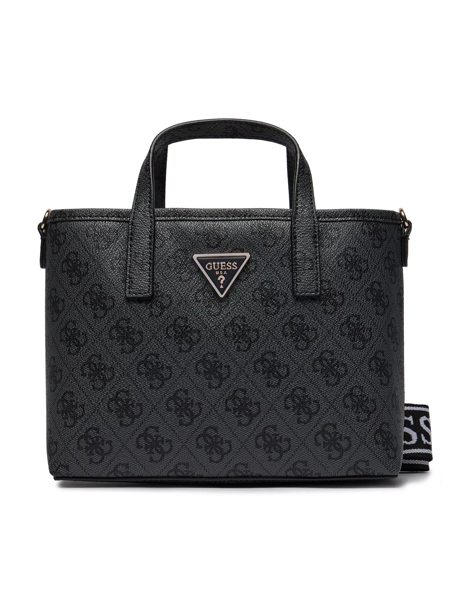 Guess Women’s Grey Printed Handbag – PU Leather Shoulder Bag with Top Handle & Detachable Strap