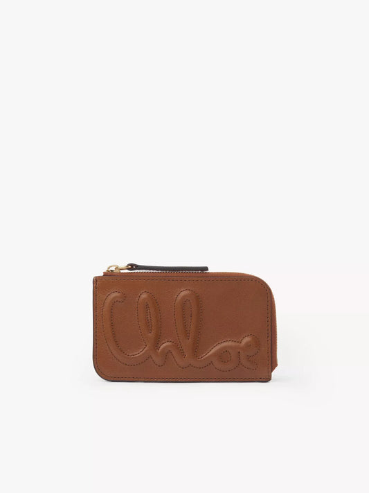 Chloé Leather Card Holder with Monogram & Zippered Compartment – Elegant & Functional Wallet