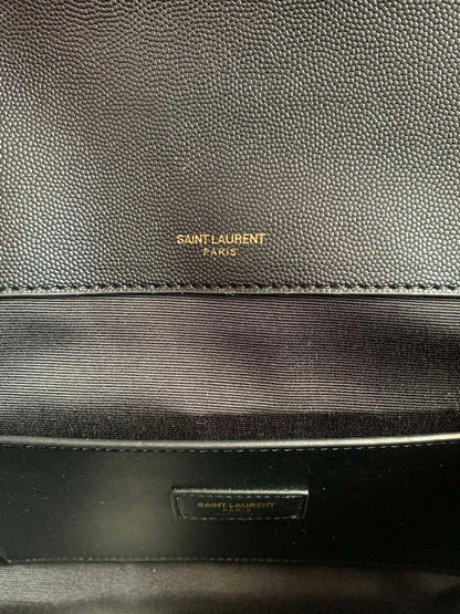 Saint Laurent Grained Leather Crescent Mini Shoulder Bag with Monogram Closure
