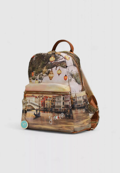 Y Not? Women’s Beige Printed Handbag with Zip Closure – Fall/Winter Tote