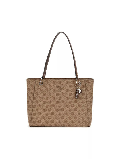 GUESS Women’s Beige Print Handbag – Elegant Fall/Winter Tote