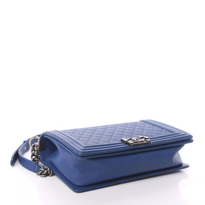 Chanel Medium Blue Caviar Leather Boy Bag with Gold Hardware – Iconic Designer Handbag