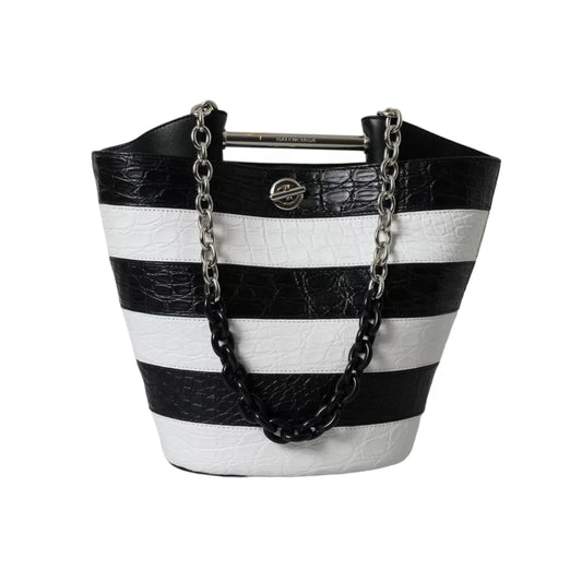 BALENCIAGA Crocodile Leather Maxi Bucket Bag – Black & White Luxury Designer Handbag