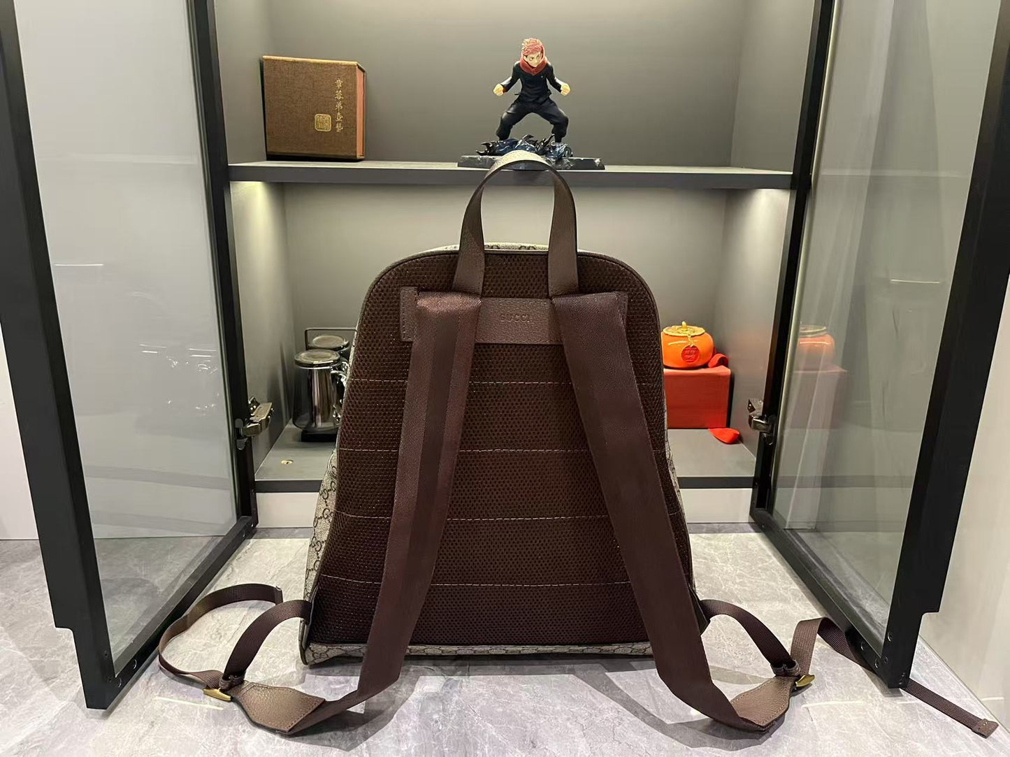 Gucci Large GG Supreme Canvas Backpack with Web and Double G Hardware