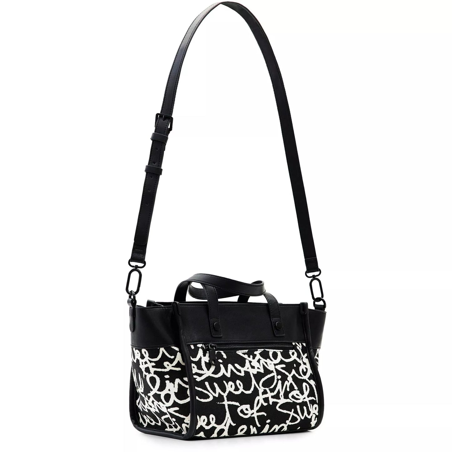 Desigual Black and White Bag with Dual Handles and Adjustable Strap