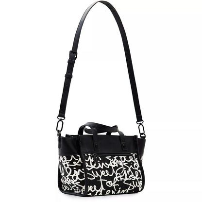 Desigual Black and White Bag with Dual Handles and Adjustable Strap
