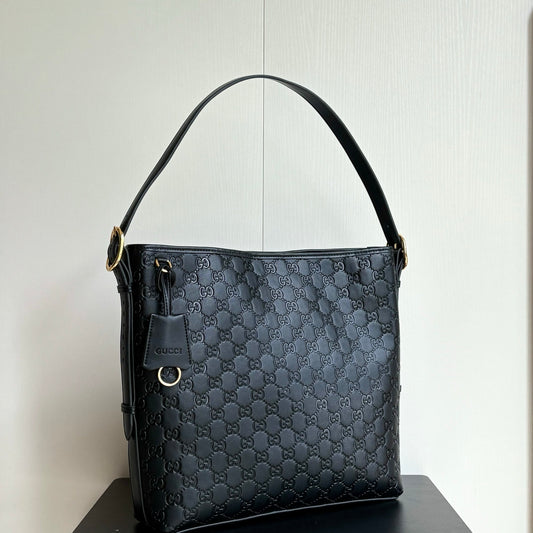 Gucci Black Guccissima Monogram Leather Shoulder Bag
