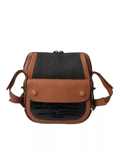 BALENCIAGA Black & Brown Crocodile Leather Crossbody Messenger Bag – Luxury Italian Designer Bag with Adjustable Strap