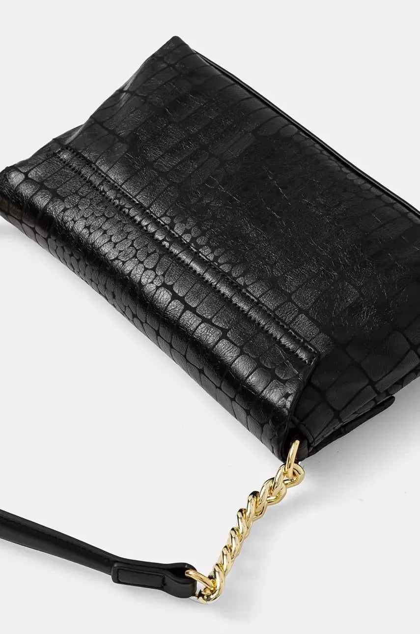 Love Moschino Women’s Black Printed Handbag – Chic Clip Closure